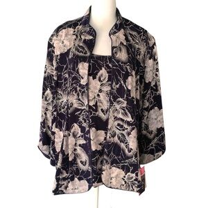 NWT Alex Evenings Navy Floral Sparkle Glitter Tank & Jacket Set Formal Plus 3X
